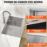 VEVOR Farmhouse Kitchen Sink, 304 Stainless Steel Drop-In Sinks, Top Mount Single Bowl Basin with Ledge & Accessories, Household Dishwasher Sinks for