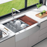 VEVOR Farmhouse Kitchen Sink, 304 Stainless Steel Drop-In Sinks, Top Mount Single Bowl Basin with Ledge & Accessories, Household Dishwasher Sinks for