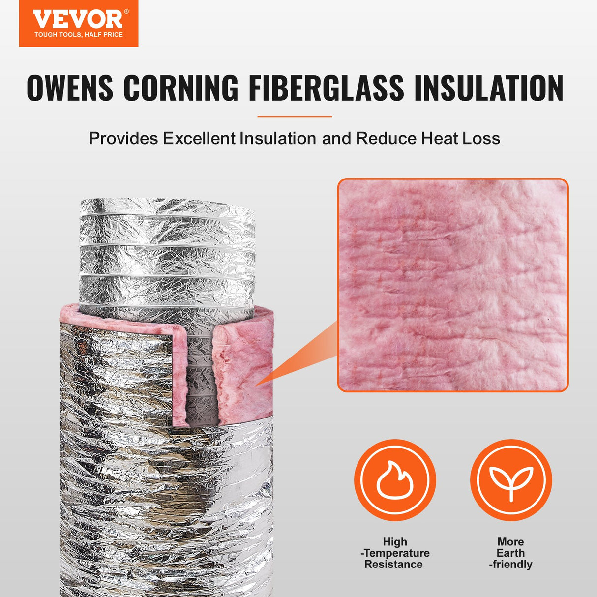 VEVOR Dryer Vent Hose, 152.4MM Insulated Flexible Duct 7.62M Long with 2 Duct Clamps, Heavy-Duty Three Layer Protection for HVAC Heating Cooling