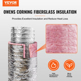 VEVOR Dryer Vent Hose, 152.4MM Insulated Flexible Duct 7.62M Long with 2 Duct Clamps, Heavy-Duty Three Layer Protection for HVAC Heating Cooling