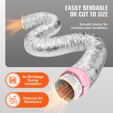 VEVOR Dryer Vent Hose, 152.4MM Insulated Flexible Duct 7.62M Long with 2 Duct Clamps, Heavy-Duty Three Layer Protection for HVAC Heating Cooling Ventilation and Exhaust, R-6.0 Flame Resistance Value - Top-Down View