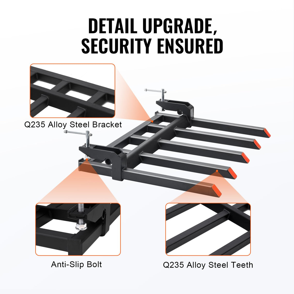 VEVOR Clamp on Debris Forks to 1200 mm Bucket, 1200 kg Capacity Heavy Duty Clamp on Pallet Forks Attachments, Fit for Loader Bucket Skidsteer Tractor