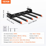 VEVOR Clamp on Debris Forks to 1200 mm Bucket, 1200 kg Capacity Heavy Duty Clamp on Pallet Forks Attachments, Fit for Loader Bucket Skidsteer Tractor