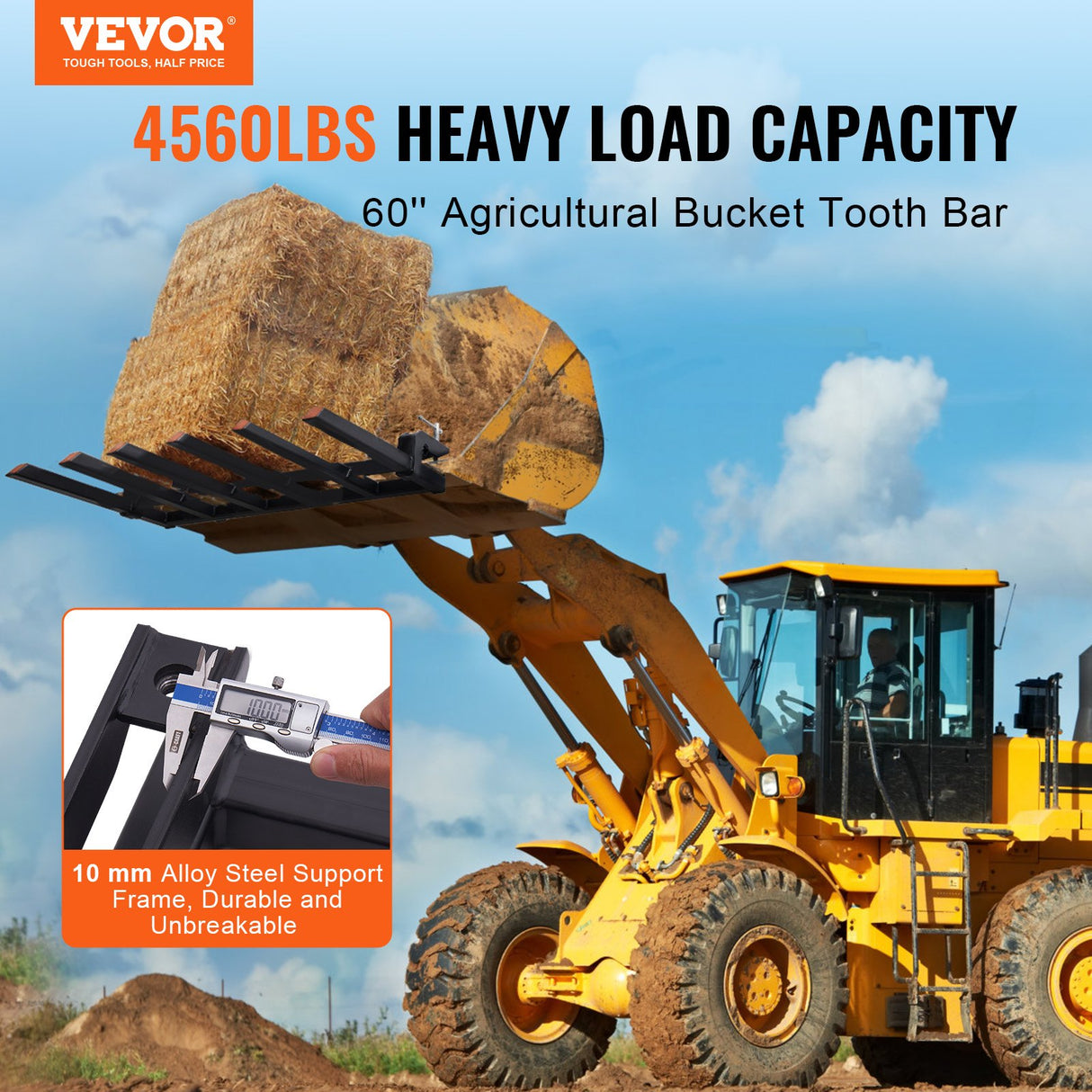 VEVOR Clamp on Debris Forks to 1500 mm Bucket, 2000 kg Capacity Heavy Duty Clamp on Pallet Forks Bucket, Fit for Loader Bucket Skidsteer Tractor to