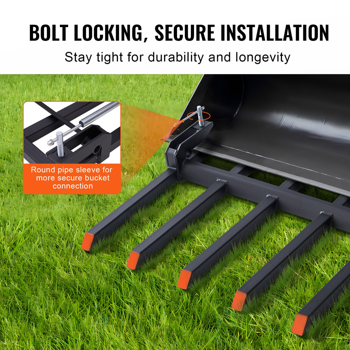 VEVOR Clamp on Debris Forks to 1500 mm Bucket, 2000 kg Capacity Heavy Duty Clamp on Pallet Forks Bucket, Fit for Loader Bucket Skidsteer Tractor to