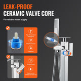 VEVOR Freestanding Bathtub Faucet, Floor Mount, Freestanding Tub Filler, Shower Mixer Taps, Two Water Modes, 360? Swivel Spout, for Bathing & - Side View