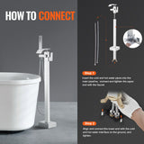 VEVOR Freestanding Bathtub Faucet, Floor Mount, Freestanding Tub Filler, Shower Mixer Taps, Two Water Modes, 360? Swivel Spout, for Bathing & - Rear View