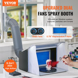 VEVOR Airbrush Spray Booth, Portable Hobby Airbrush Paint Spray Booth Kit with 4 LED Light, Powerful Dual Exhaust Fans, Turntable and 6 ft Extension Hose, for Painting Models, Arts, Crafts, Cakes - Front View