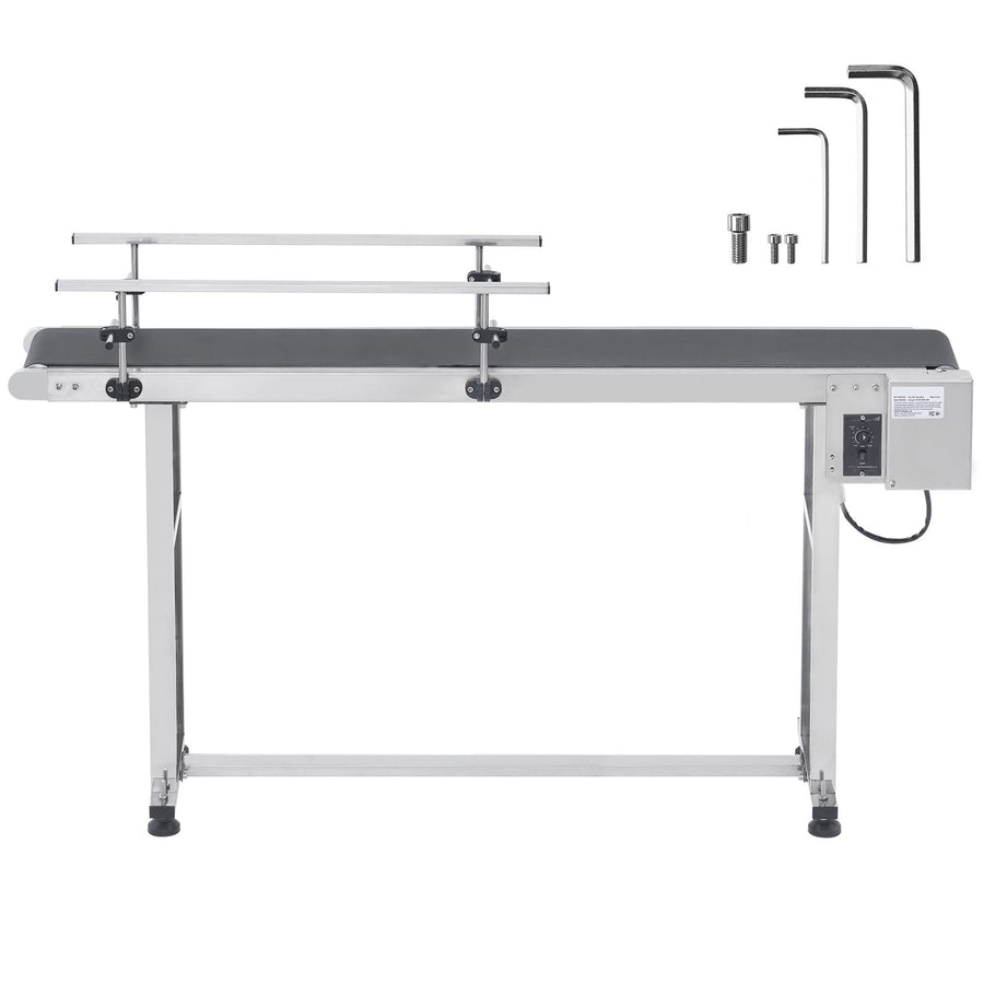 Belt Conveyor, 1498.6 x 198.1 mm Conveyor Table Heavy Duty Stainless Steel Motorized Belt Conveyor for Inkjet Coding Applications Powered PVC Belt Anti-Static Adjustable Speed (Double Guardrail)