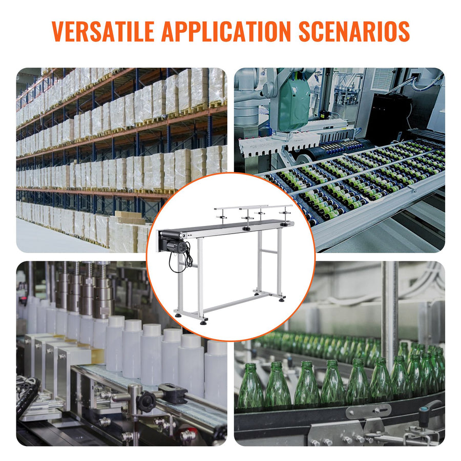 Belt Conveyor, 1498.6 x 198.1 mm Conveyor Table Heavy Duty Stainless Steel Motorized Belt Conveyor for Inkjet Coding Applications Powered PVC Belt Anti-Static Adjustable Speed (Double Guardrail)