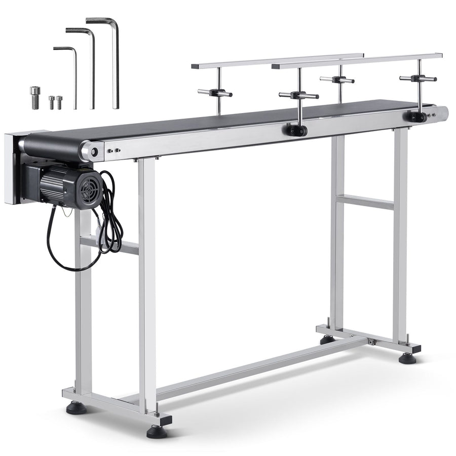Belt Conveyor, 1498.6 x 198.1 mm Conveyor Table Heavy Duty Stainless Steel Motorized Belt Conveyor for Inkjet Coding Applications Powered PVC Belt Anti-Static Adjustable Speed (Double Guardrail)