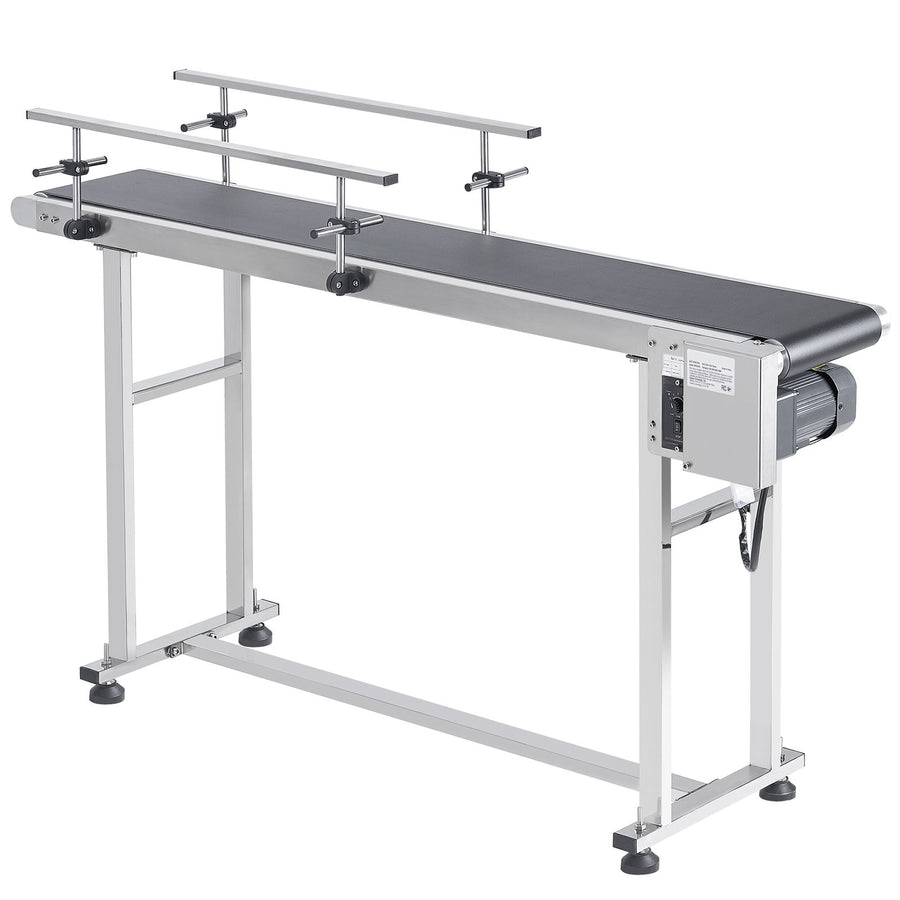 Belt Conveyor, 1498.6 x 198.1 mm Conveyor Table Heavy Duty Stainless Steel Motorized Belt Conveyor for Inkjet Coding Applications Powered PVC Belt Anti-Static Adjustable Speed (Double Guardrail)