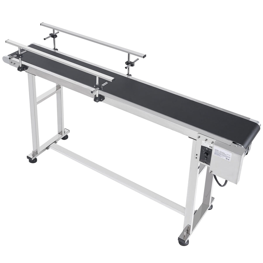 Belt Conveyor, 1498.6 x 198.1 mm Conveyor Table Heavy Duty Stainless Steel Motorized Belt Conveyor for Inkjet Coding Applications Powered PVC Belt Anti-Static Adjustable Speed (Double Guardrail)