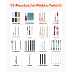 Leather Working Tools Kit, 59 PCS Leather Craft Tools with Portable Canvas Storage Bag, Engraving Punching Sewing Stamping Sanding Tools, Ideal for Beginners DIY Enthusiasts and Professionals