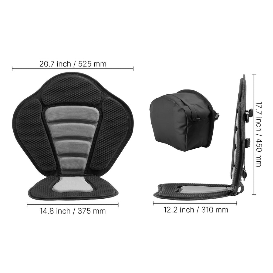 Kayak Seat, 1 Pack 12 mm Thick, Universal Paddle Board Seat with Back Support, Sit-on-Top Soft Padded Cushion with Storage Bag & Adjustable Straps for SUP, Canoe, Fishing Boat, Inflatable Kayak