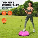 VEVOR Half Exercise Ball Trainer, 23 inch Balance Ball Trainer, 660lbs Capacity Stability Ball, Yoga Ball with Resistance Bands & Foot Pump, Strength Fitness Ball for Home Gym, Full Body Workout, Pink - Side View