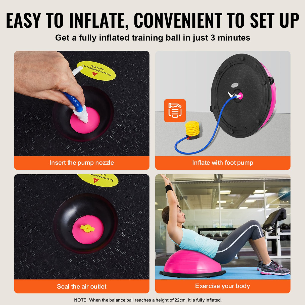 VEVOR Half Exercise Ball Trainer, 23 inch Balance Ball Trainer, 660lbs Capacity Stability Ball, Yoga Ball with Resistance Bands & Foot Pump, Strength