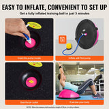 VEVOR Half Exercise Ball Trainer, 23 inch Balance Ball Trainer, 660lbs Capacity Stability Ball, Yoga Ball with Resistance Bands & Foot Pump, Strength Fitness Ball for Home Gym, Full Body Workout, Pink - 45-Degree Angle