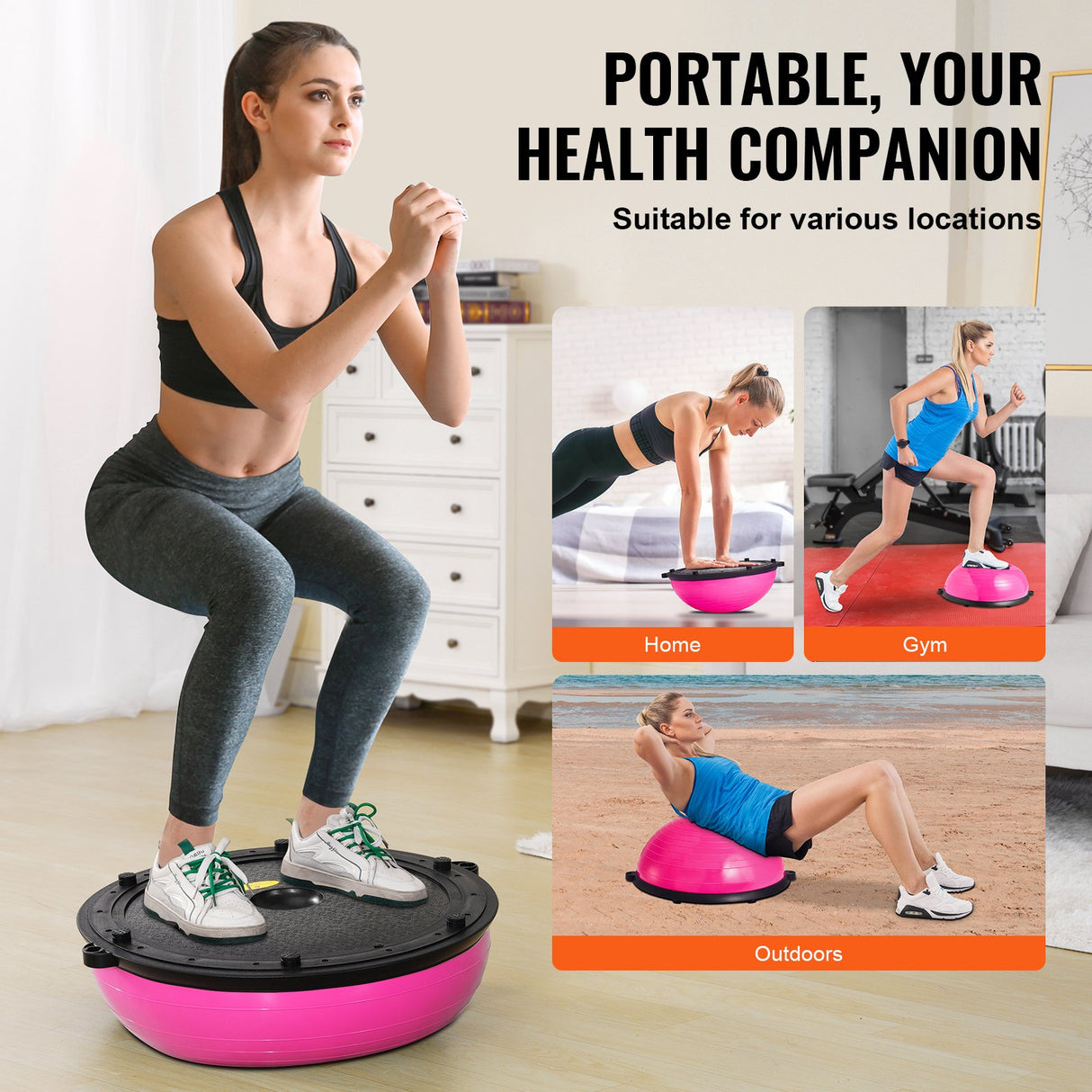 VEVOR Half Exercise Ball Trainer, 23 inch Balance Ball Trainer, 660lbs Capacity Stability Ball, Yoga Ball with Resistance Bands & Foot Pump, Strength
