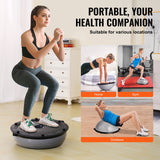VEVOR Half Exercise Ball Trainer, 23 inch Balance Ball Trainer, 660lbs Capacity Stability Ball, Yoga Ball with Resistance Bands & Foot Pump, Strength Fitness Ball for Home Gym, Full Body Workout, Gray - Rear View