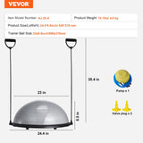 VEVOR Half Exercise Ball Trainer, 23 inch Balance Ball Trainer, 660lbs Capacity Stability Ball, Yoga Ball with Resistance Bands & Foot Pump, Strength Fitness Ball for Home Gym, Full Body Workout, Gray
