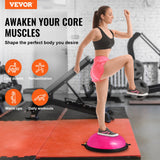 VEVOR Half Exercise Ball Trainer, 26 inch Balance Ball Trainer, 1500lbs Capacity Stability Ball, Yoga Ball with Resistance Bands & Foot Pump, Strength Fitness Ball for Home Gym Full Body Workout, Pink - Front View