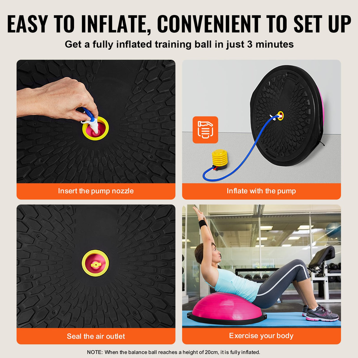 VEVOR Half Exercise Ball Trainer, 26 inch Balance Ball Trainer, 1500lbs Capacity Stability Ball, Yoga Ball with Resistance Bands & Foot Pump, Strength Fitness Ball for Home Gym Full Body Workout, Pink