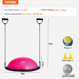 VEVOR Half Exercise Ball Trainer, 26 inch Balance Ball Trainer, 1500lbs Capacity Stability Ball, Yoga Ball with Resistance Bands & Foot Pump, Strength Fitness Ball for Home Gym Full Body Workout, Pink - Close-Up Angle
