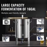 VEVOR 304 Stainless Steel Kettle, 16 GALLON Beer Brew Fermentor, Brew Bucket Fermentor for Brewing, Home Brewing Supplies with Base, Kettle Stock Pot Includes Lid, Handle, Valve, Spigot, Thermometer - Rear View