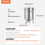 VEVOR 304 Stainless Steel Kettle, 16 GALLON Beer Brew Fermentor, Brew Bucket Fermentor for Brewing, Home Brewing Supplies with Base, Kettle Stock Pot Includes Lid, Handle, Valve, Spigot, Thermometer - Close-Up Angle