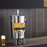 VEVOR 304 Stainless Steel Kettle, 8 GALLON Beer Brew Fermentor, Brew Bucket Fermentor for Brewing, Home Brewing Supplies with Base, Kettle Stock Pot Includes Lid, Handle, Valve, Spigot, Thermometer - Low Angle