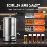Electric Brewing System, 8 GALLON Brewing Stock Pot, All-in-One Home Beer Brewer, 304 Stainless Steel Brewing Supplies with Panel, Includes Glass Lid, Handle, Spigot, Electronic Panel Control - Rear View