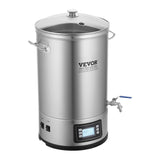 VEVOR Electric Brewing System, 8 GALLON Brewing Stock Pot, All-in-One Home Beer Brewer, 304 Stainless Steel Brewing Supplies with Panel, Includes Glass Lid, Handle, Spigot, Electronic Panel Control - Low Angle