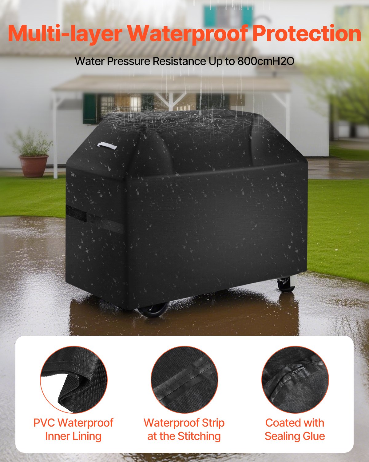 VEVOR 52 inch Grill Cover Heavy Duty BBQ Gas Grill Cover Outdoor Waterproof