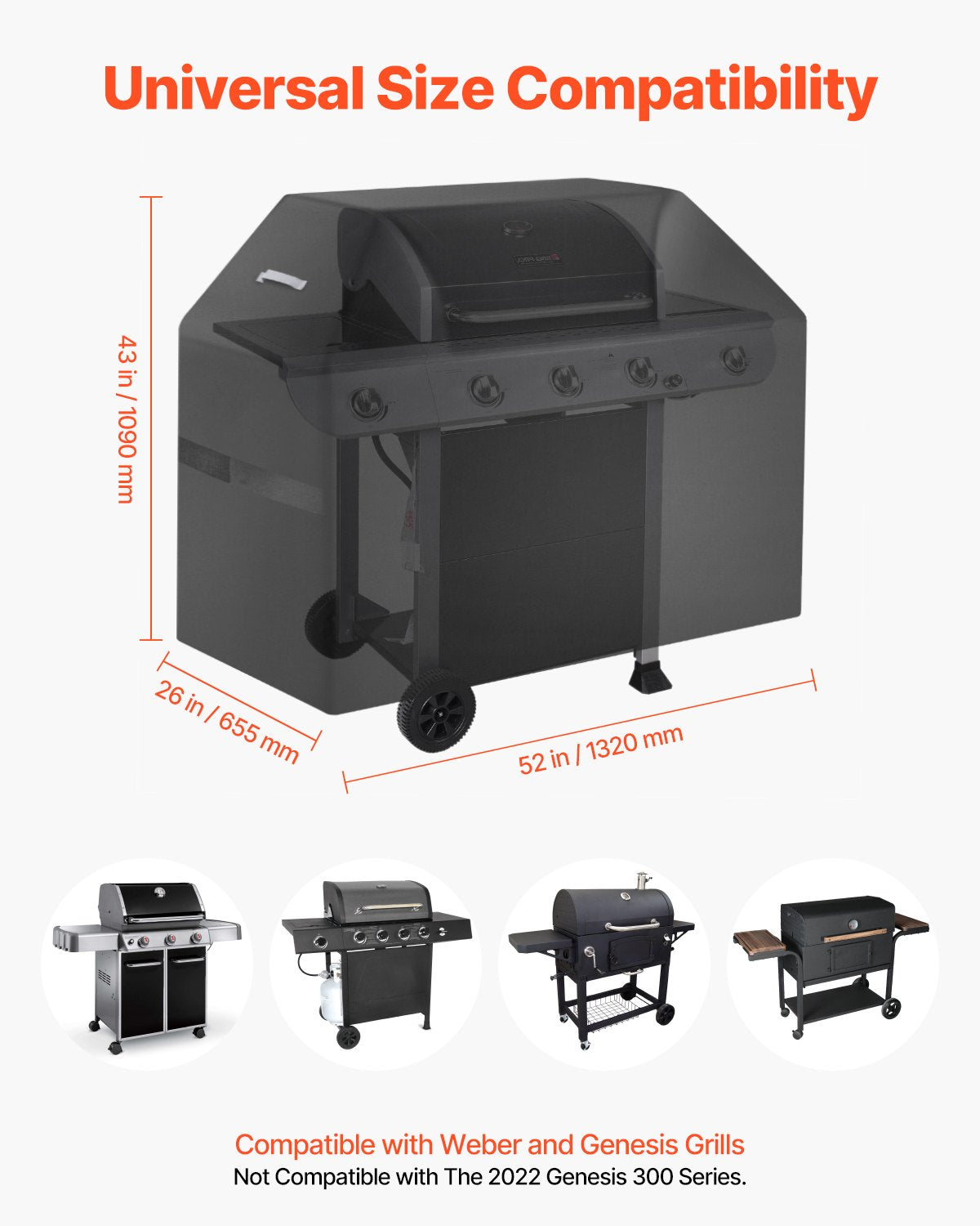 VEVOR 52 inch Grill Cover Heavy Duty BBQ Gas Grill Cover Outdoor Waterproof