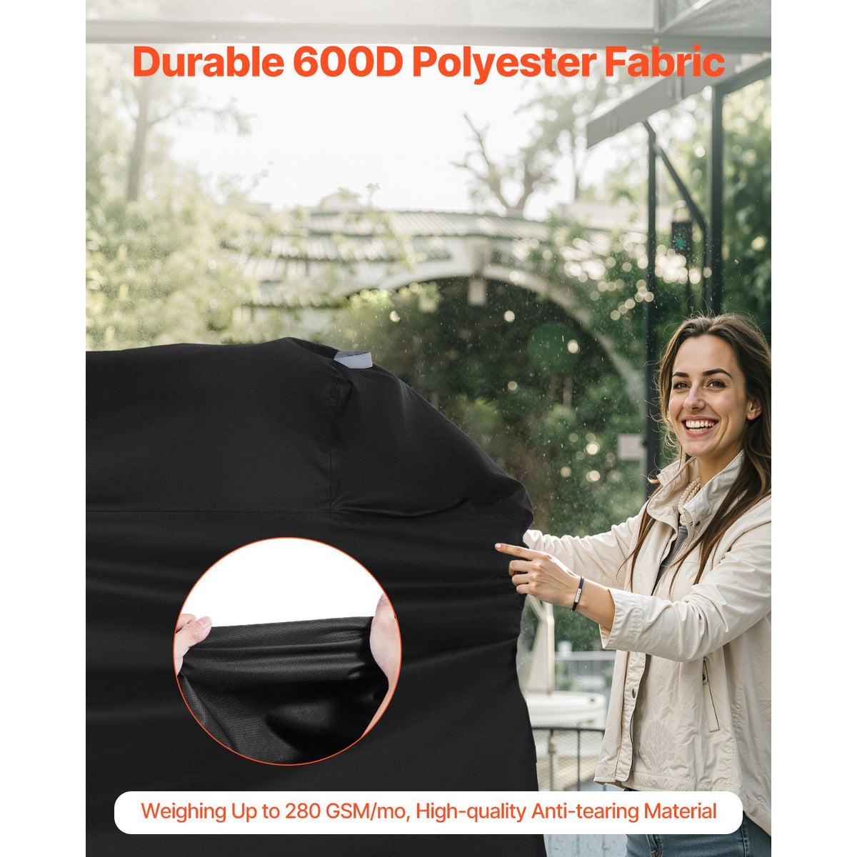 Grill Cover, 63 inch BBQ Covers for Outdoor Grills, Waterproof, Fade Resistant, Weather Resistant Heavy Duty 600D Polyester, Easy On/Off, with Hook-and-Loop Straps, Black
