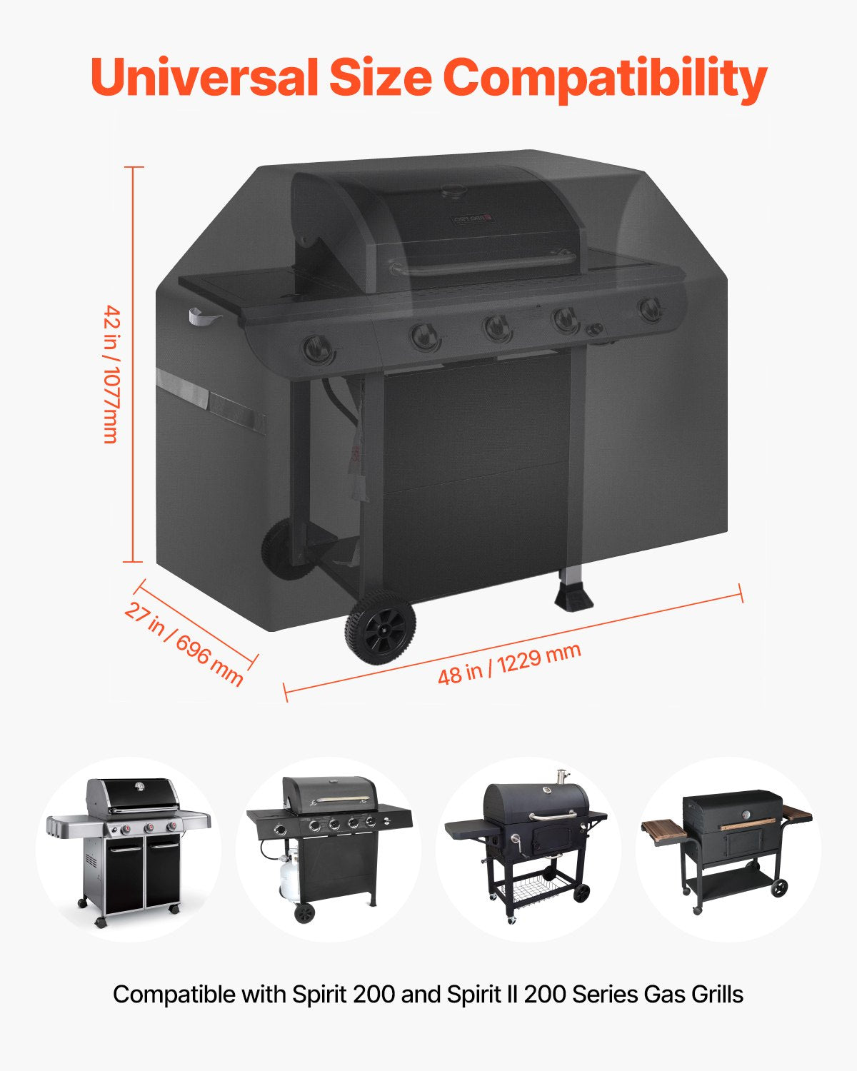 VEVOR 48 inch Grill Cover Heavy Duty BBQ Gas Grill Cover Outdoor Waterproof