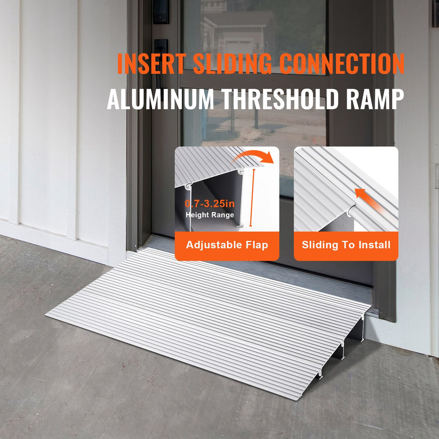 Door Threshold Ramp, 3" Rise, 800 lbs Load Capacity, Door Ramp for Wheelchairs, Aluminum Threshold Ramp for Doorways, Adjustable Modular Threshold Ramp for Wheelchairs, Scooters, Power Chairs