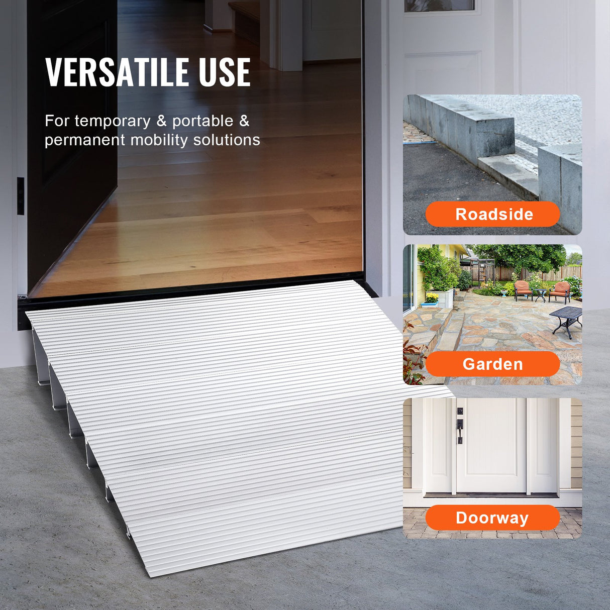 VEVOR Door Threshold Ramp, 6" Rise, 800 lbs Load Capacity, Door Ramp for Wheelchairs, Aluminum Threshold Ramp for Doorways, Adjustable Modular Threshold Ramp for Wheelchairs, Scooters, Power Chairs