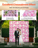 VEVOR 3D Flower Wall Panel, 12 PCS 15 x 15 inch, Artificial Floral Wall Background Mesh Backing Mat,Seamless Design&Easy Installation for Wedding Valentines Day Home Baby Party Backdrop Decor,Pink - Side View