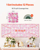 VEVOR 3D Flower Wall Panel, 12 PCS 15 x 15 inch, Artificial Floral Wall Background Mesh Backing Mat,Seamless Design&Easy Installation for Wedding Valentines Day Home Baby Party Backdrop Decor,Pink - Rear View