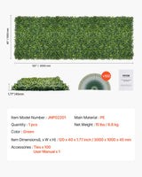 VEVOR Artificial Grass Wall Panels, 40 x 120 inch, Milan Grass Greenery Boxwood Panel for Indoor Outdoor Green Decor & Ivy Fence Covering, Privacy Backdrop Wall Hedge Screen for Garden - Close-Up Angle