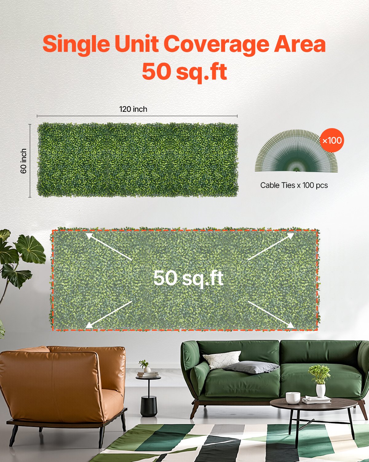 VEVOR Artificial Grass Wall Panels 60 x 120 inch Milan Grass Greenery for Decor