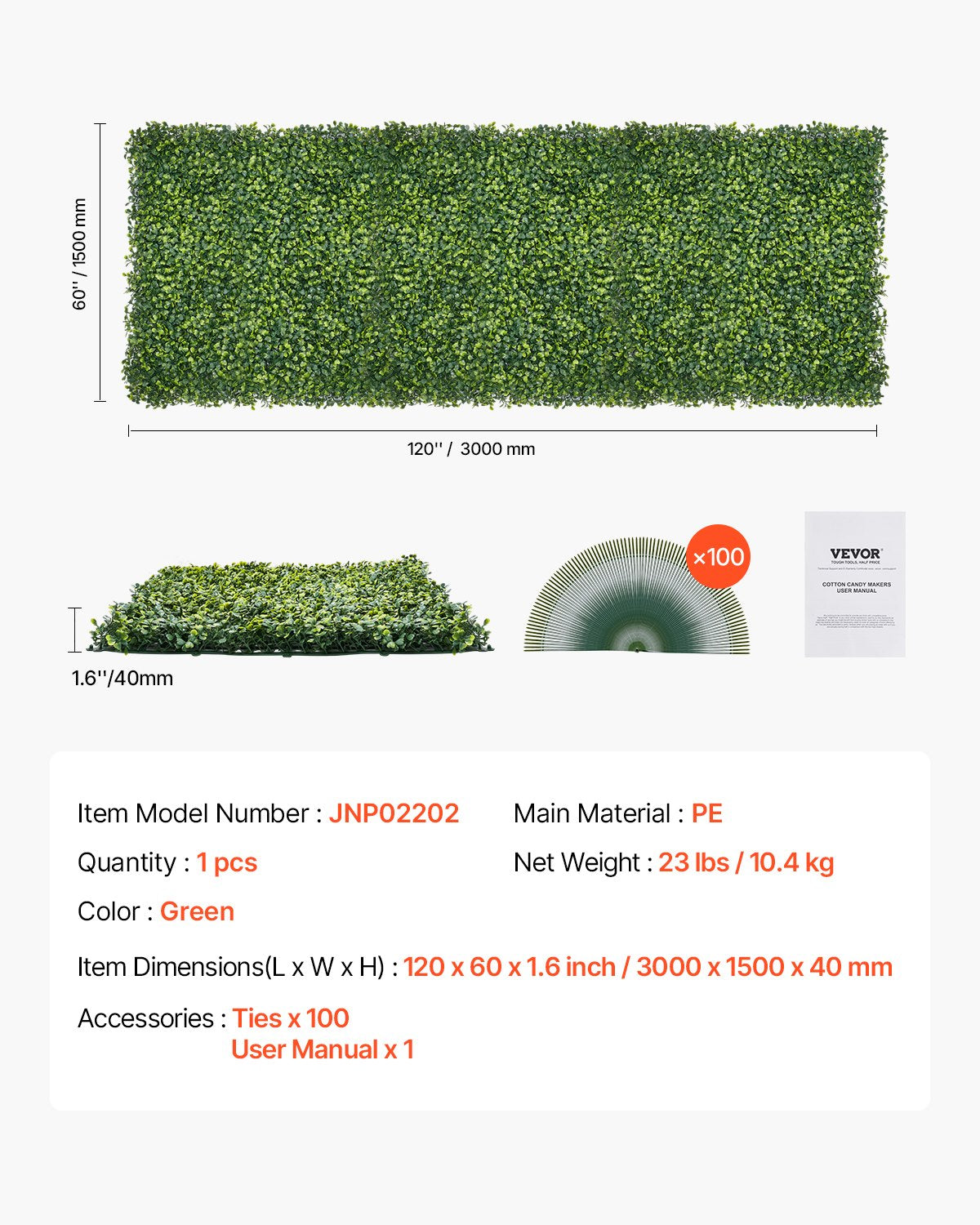 VEVOR Artificial Grass Wall Panels 60 x 120 inch Milan Grass Greenery for Decor