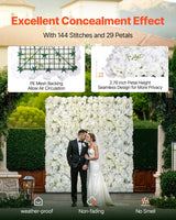 3D Flower Wall Panel, 24 PCS 15 x 15 inch, Artificial Floral Wall Background Mesh Backing Mat,Seamless Design&Easy Installation for Wedding Valentines Day Home Baby Party Backdrop Decor,White