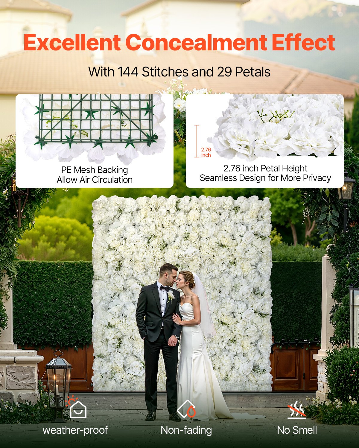 VEVOR 3D Flower Wall Panel, 24 PCS 15 x 15 inch, Artificial Floral Wall Background Mesh Backing Mat,Seamless Design&Easy Installation for Wedding Valentines Day Home Baby Party Backdrop Decor,White