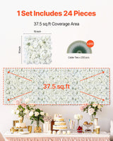 VEVOR 3D Flower Wall Panel, 24 PCS 15 x 15 inch, Artificial Floral Wall Background Mesh Backing Mat,Seamless Design&Easy Installation for Wedding Valentines Day Home Baby Party Backdrop Decor,White - Rear View