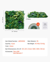 VEVOR Artificial Grass Wall Panels, 8 PCS 20 x 20 inch, 3D Combination Greenery Boxwood  Panel for Indoor Outdoor Green Decor & Ivy Fence Covering, Privacy Backdrop Wall Hedge Screen for Garden - Close-Up Angle