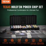 VEVOR Poker Chip Set, 500-Piece Poker Set, Complete Poker Playing Game Set with Carrying Case, Heavyweight 14 Gram Casino Clay Chips, Cards, Buttons