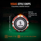 VEVOR Poker Chip Set, 300-Piece Poker Set, Complete Poker Playing Game Set with Aluminum Carrying  Case, 11.5 Gram Casino Chips, Cards, Buttons and Dices, for Texas Hold'em, Blackjack, Gambling - Side View
